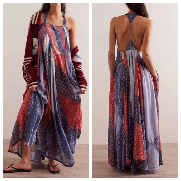 NWT Free People We The Free Heritage Maxi Dress Racerback Patchwork Americana - Picture 1 of 10